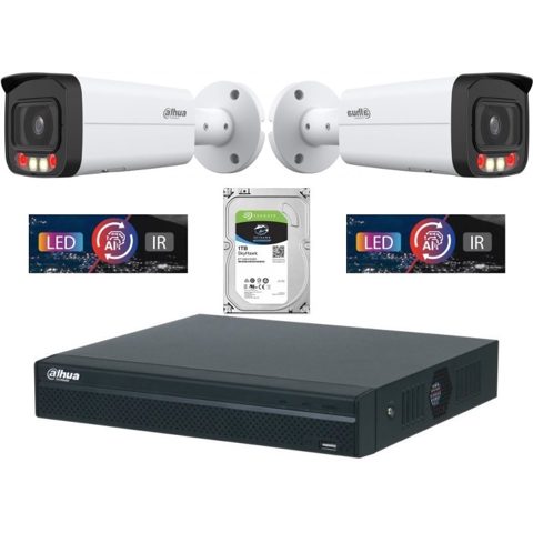 Sistem de supraveghere IP Dahua DH-2CEXT50MIP2-8MP3.6 cu 2 camere de 8MP, Smart Dual Light 50m, microfon, PoE
