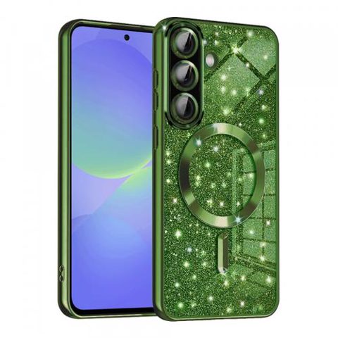 Husa MagSafe pentru Samsung Galaxy A56 A566 / A36 A366, Techsuit, Luxury Glitter, Verde Inchis