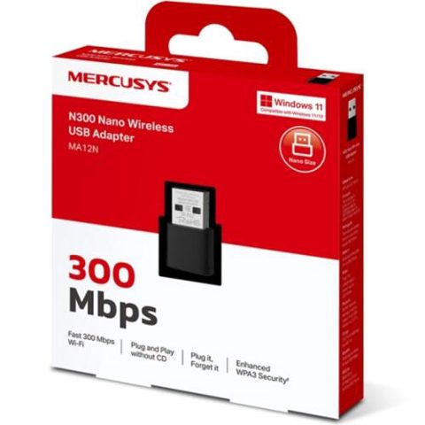 Adaptor Wireless Mercusys MA12N Nano, USB, Negru
