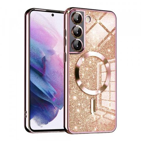 Husa MagSafe pentru Samsung Galaxy S21 FE 5G G990, Techsuit, Luxury Glitter, Roz Aurie