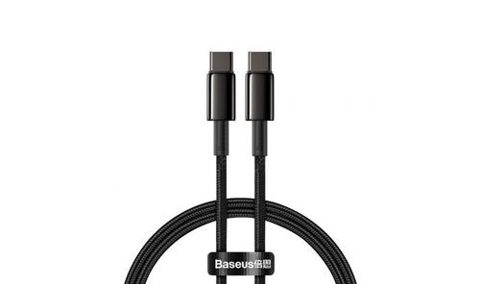 Cablu de date Baseus Tungsten Gold CATWJ-01, Fast Charging, USB Type-C - USB Type-C, 100W , 1m, impletitura nylon (Negru)