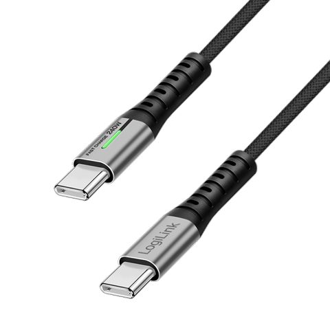 Cablu de date si alimentare LogiLink CU0441, USB 3.2, USB Gen Type-C (T) la USB Type-C (T), 0.5m, PD 240W, 3 x ecranat, 4K/60Hz, 20Gbps, LED, metal (Negru)