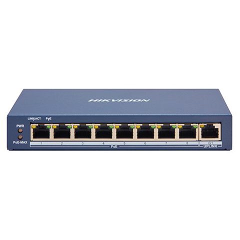 Switch 8 porturi PoE, 1 port uplink RJ45, SMART Management Hikvision DS-3E1309P-EI