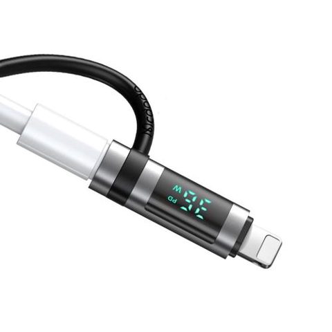 Adaptor Mcdodo OT-2610 Type-C la Lightning 36W, Pigeon Series, cu carlig din silicon, aliaj de aluminiu, afisaj LED HD (Negru)