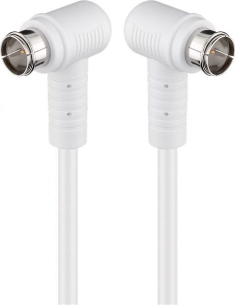Cablu antena F-F 80 dB unghi 90 grade 1.5m T-T Alb, Goobay G67341