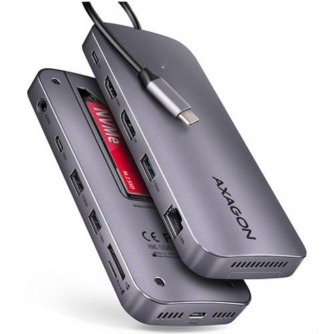 Hub USB Axagon HMC-12GM2, HDMI, USB 3.2 Gen 1, 0.5m, USB Type-C, RJ-45, SATA M.2, SD, Negru