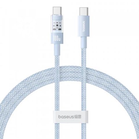Cablu Date si Incarcare USB-C - USB-C Baseus Gem P10373000311-00, 100W, 1m, Albastru
