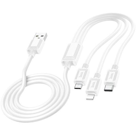 Cablu de date HOCO X74, USB la Lightning / USB Type-C / MicroUSB, 1m, Alb