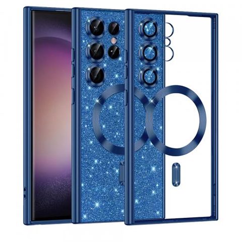 Husa MagSafe pentru Samsung Galaxy S23 Ultra S918, Techsuit, Luxury Glitter, Albastra