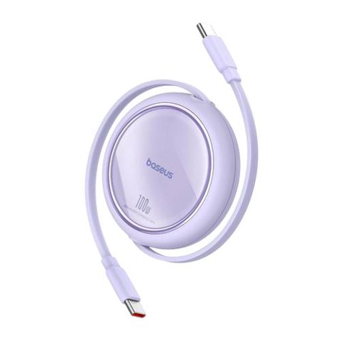 Cablu Baseus Free2Draw Mini, Retractabil, USB-C la USB-C, 100W, 1m (Violet)