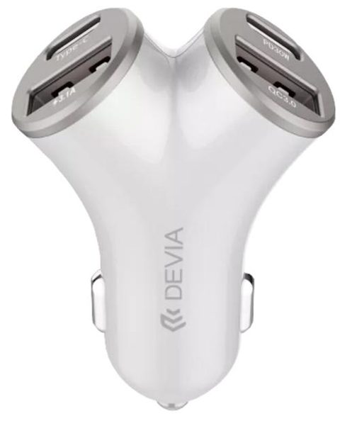 Incarcator Auto Devia Smart Series 2 x USB-A + 2 x Type-C, Fast Charger 48W QC3.0, Argintiu