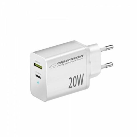 Incarcator de retea Esperanza EZC105W, Usb-C PD 20W, Usb-A QC 3.0, Alb