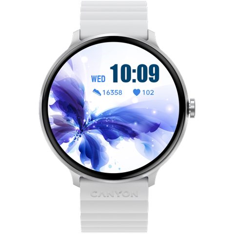 Smartwatch CANYON Jacky SW-69, Ecran LTPS 1.3inch, Bluetooth, 380+ Fete de ceas, 25 moduri de sport, Autonomie 9 zile, IP68 (Alb/Albastru)