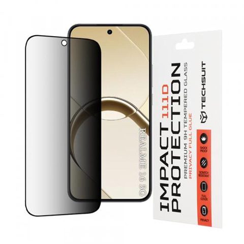 Folie de protectie Ecran Privacy Techsuit pentru Realme 16, Sticla Securizata, Full Glue, 111D