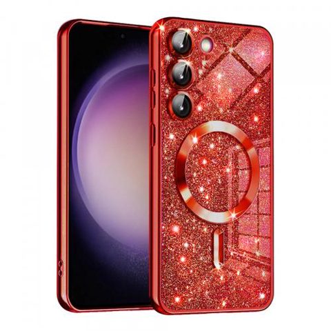 Husa MagSafe Techsuit Luxury Glitter pentru Samsung Galaxy S23 S911 (Rosu)