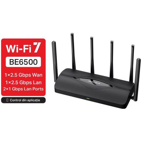 Router Wireless Mercusys MR37BE, BE6500, Wi-Fi 7, MLO, 2 porturi 2.5Gbps, 2 porturi Gigabit, compatibil EasyMesh