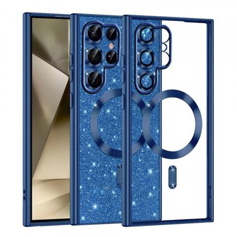Husa MagSafe pentru Samsung Galaxy S22 Ultra 5G S908, Techsuit, Luxury Glitter (Albastru)