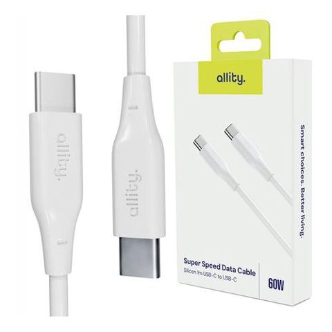 Cablu de date si incarcare Allity AUC-02, USB-C to USB-C, 60W, 1m, Alb