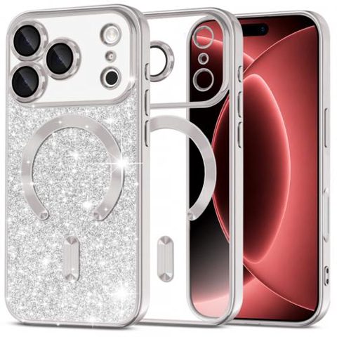 Husa MagSafe pentru Apple iPhone 18 Pro Max / 17 Pro Max, Techsuit, Luxury Glitter, Argintie
