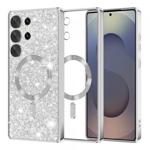 Husa MagSafe pentru Samsung Galaxy S25 Ultra S938, Techsuit, Luxury Glitter, Argintie