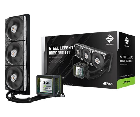 Cooler CPU AIO ASRock Steel Legend Dark 360 LCD, Racire cu lichid, Ecran IPS LCD 3.4inch, ARGB, 3x120mm, 2500 RPM, 76.7 CFM, 4.16mm H2O (Negru)