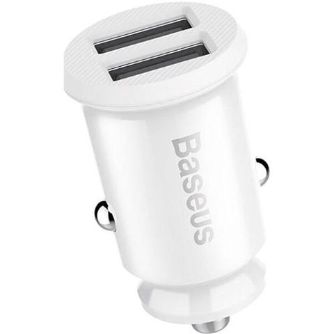 Incarcator auto Baseus Grain USB, 2 x USB, 3.1A, Alb