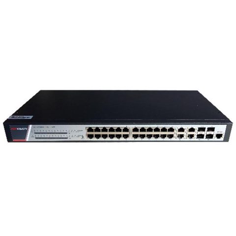Switch Hikvision DS-3E2528P(B), 24 porturi PoE 1000Mbps, 370W, 4 porturi RJ45/SFPGigabit combo, management