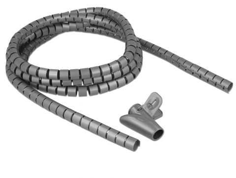 Organizator cabluri spiralat 2.5m x 15mm Gri, Delock 18843