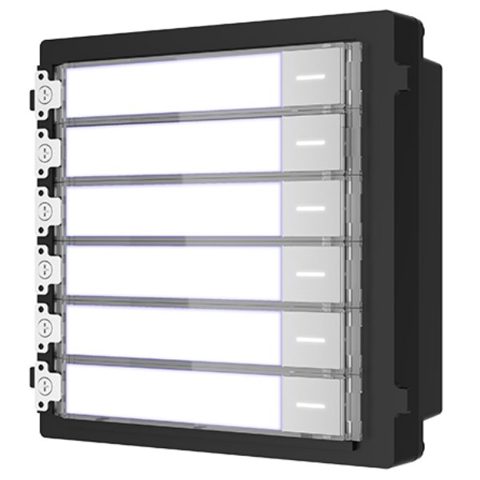 Modul de extensie videinterfon cu sase butoane de apelare Hikvision DS-KD-KK; montaj aplicat sau ingropat (acesoriile de montaj