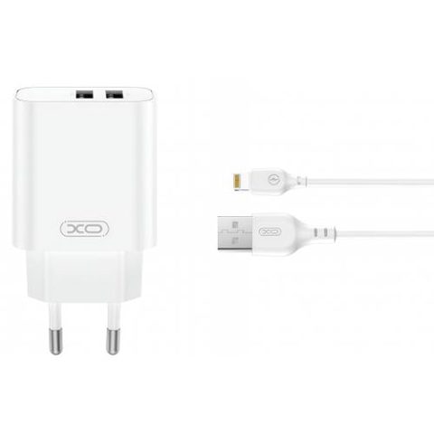 Incarcator Retea Cu Cablu Lightning XO Design CE34, 12W, 2.4A, 2 x USB-A (Alb)