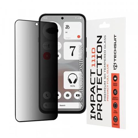 Folie de protectie Ecran Privacy Techsuit pentru Nothing Phone (4b), Sticla Securizata, Full Glue, 111D