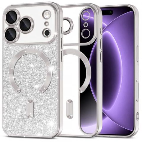 Husa MagSafe pentru Apple iPhone 18 Pro / 17 Pro, Techsuit, Luxury Glitter, Argintie