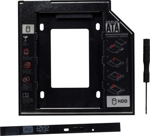 Rack intern Spacer SPR-25DVDI, interfata SATA, 9.5mm, compatibil cu HDD/ SSD 5.25inch - 2.5inch (Negru)