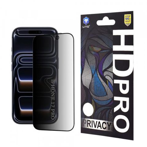 Folie de protectie Ecran Privacy Lito HD Pro pentru Apple iPhone 17 Pro, Sticla Securizata, Full Glue