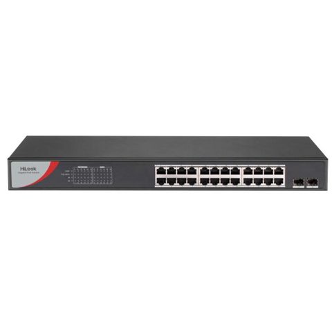 Switch PoE Hikvision HiLook, NS-0526P-225, 24 Porturi Fast Ethernet + 2 Porturi Combo Gigabit