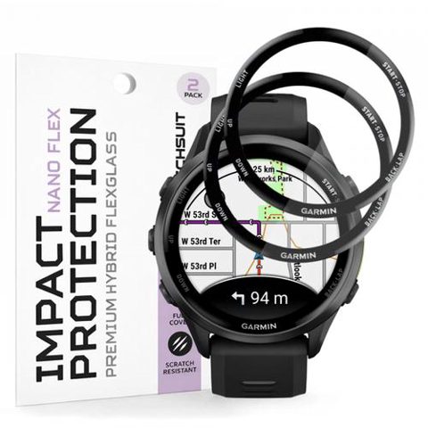 Folie Protectie Techsuit Nano Flex pentru Garmin Forerunner 570 47mm / 970, Set 2 bucati, Plastic, Neagra