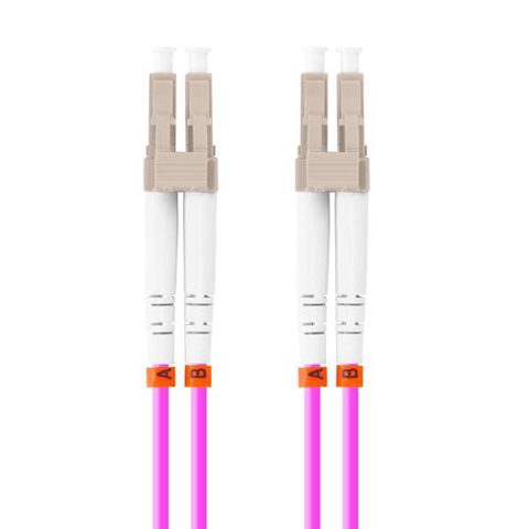 Cablu retea fibra optica cu lungime 1 m si conectori LC/UPC-LC/UPC, Lanberg Z32331, MM, DUPLEX 3.0MM OM4 50/125 LSZH, Violet