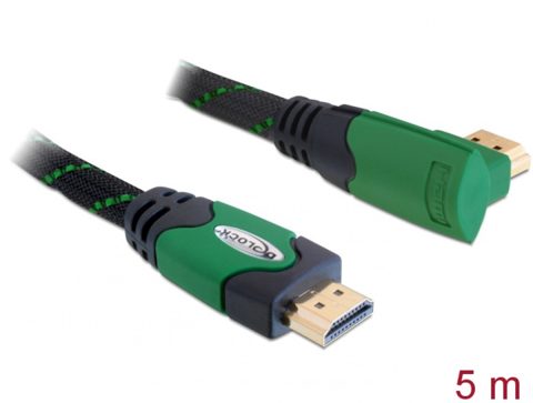 Cablu HDMI 4K30Hz unghi 90 grade T-T 5m Verde, Delock 82954