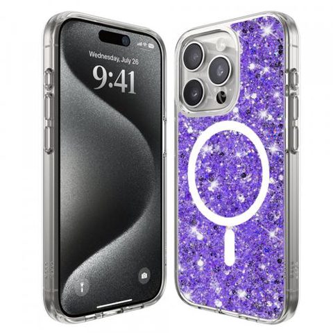 Husa MagSafe pentru Apple iPhone 15 Pro, Techsuit, Sparkly Glitter, Mov