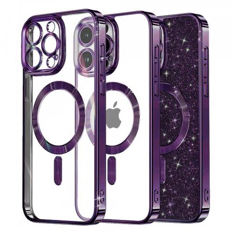 Husa MagSafe pentru Apple iPhone 15 Pro Max, Techsuit, Luxury Glitter, Mov Inchis