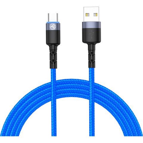 Cablu Tellur Type-C cu LED, 3A, nailon, 1.2m, albastru