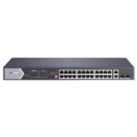 Switch 28 porturi Hikvision DS-3E0528HP-E, 4x Gigabit HiPoE, 2 Gigabit fibra