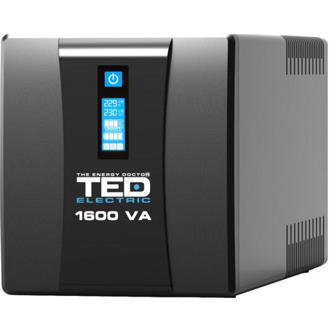 Ups 1600VA/900W LCD TED Line cu stabilizator 4 iesiri schuko TED004642, repornire automata, 2x 9Ah, USB Management