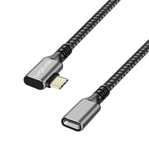 Cablu alimentare si date LOGILINK CUA0110, USB Gen Type-C (T) la USB Type-C (M) la 90 grade, 0.5m, PD 100W, 2 x ecranat, aluminiu, braiding, Negru