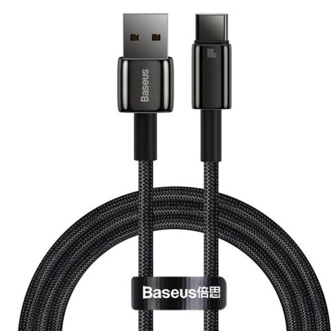 Cablu de date Baseus Tungsten Gold CAWJ000001, USB-Type-C, Super Fast Charge, 100W, 480Mbps, 1m (Negru)