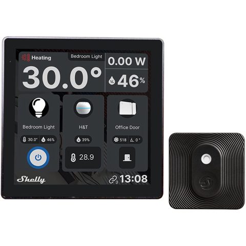 Intrerupator Smart cu touchscreen Shelly Wall Display, Wi-FI, Negru Bluethooth + H&T black 3800235264904