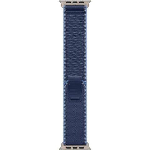 Curea Smartwatch Apple MFT64ZM/A pentru Watch 49mm, Trail Loop - S/M - Natural Titanium Finish (Albastru)