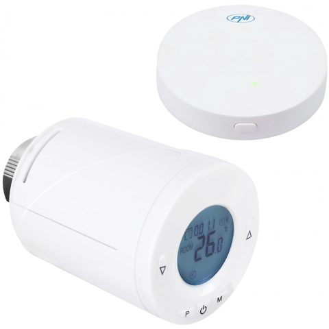 Kit Wifi cap termostatic inteligent PNI CT25T pentru calorifer + Hub PNI CT25WIFI cu control prin Internet PNI-CT25-KIT