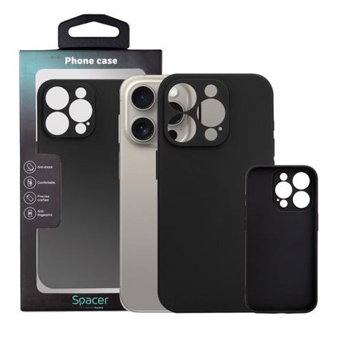 Husa pentru Iphone 15 Pro Spacer, grosime 1.5mm, material flexibil TPU, Negru