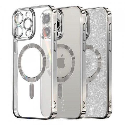 Husa MagSafe pentru Apple iPhone 15 Pro Max, Techsuit, Luxury Glitter, Argintie
